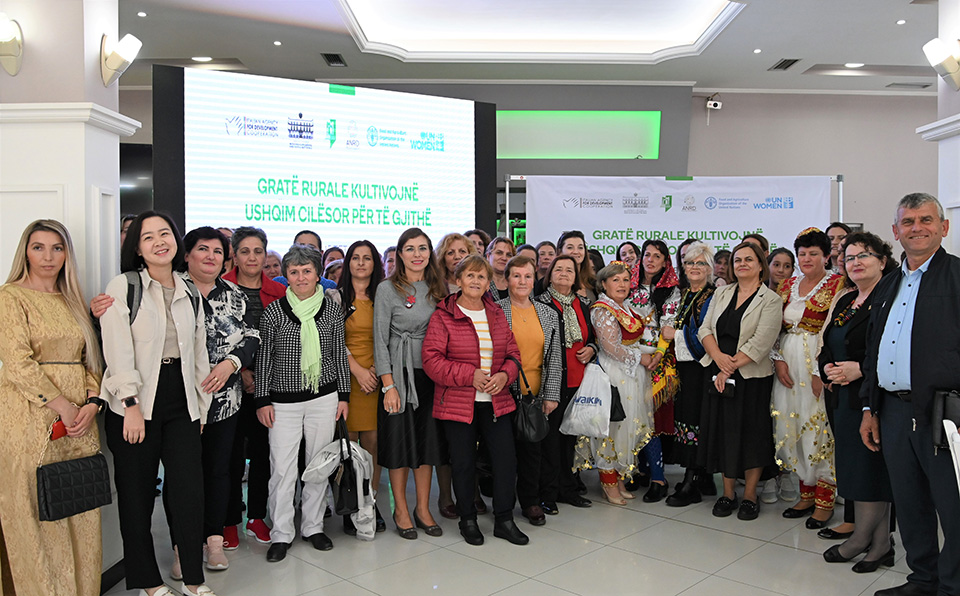Women farmers from four regions of Albania in a fair event organized on International Day of Rural Women. Photo: Albanian Network for Rural Development