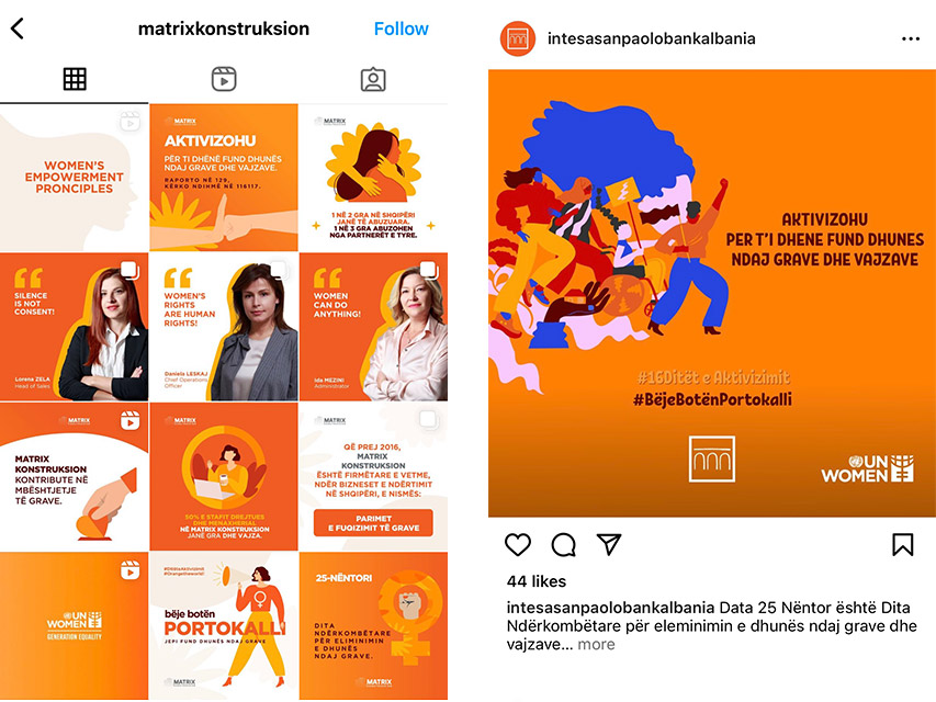 Instagram profiles of private sector companies in Albania during the 16 days of activism.