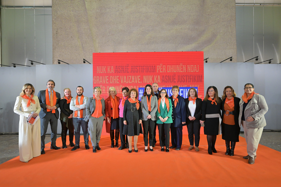 Activists, men and women within justice institutions, local support services, and international partners who were honored for their contribution and support to prevent and eliminate violence against women and girls in Albania. Credit: UN Women Albania