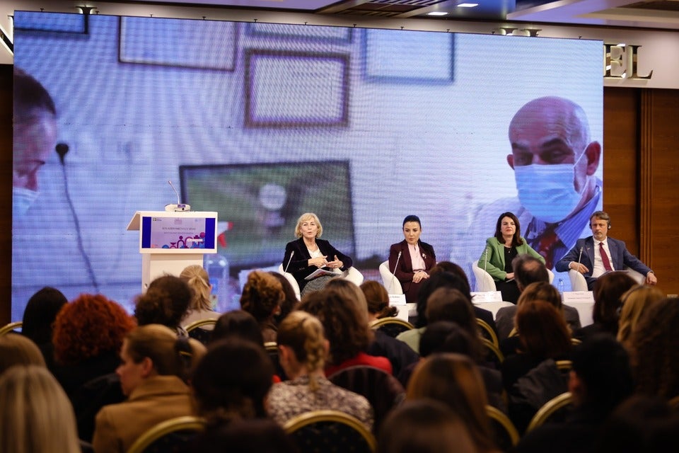 UN Resident Coordinator in Albania, Fiona McCluney, speaking at “Invest in women: Accelerate progress” conference. Photo: Gent Onuzi