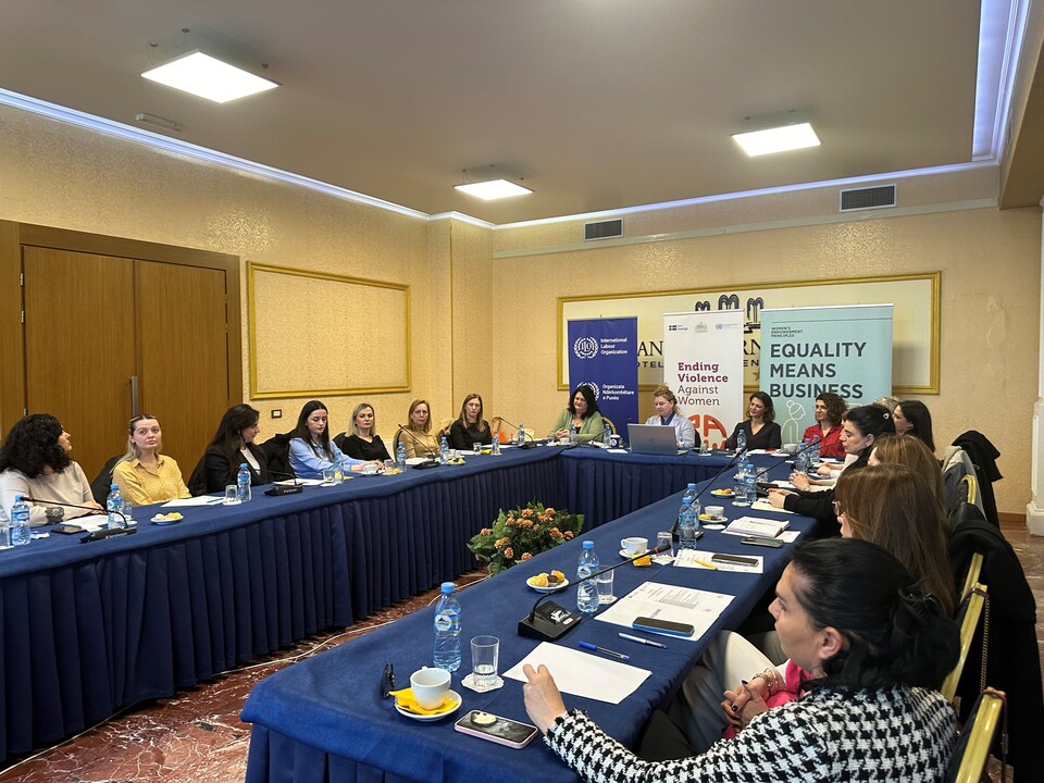 Representatives from the private sector and WEPs signatories in Albania attending an informative session on ILO-s convention concerning the elimination of violence and harassment in the world of work.