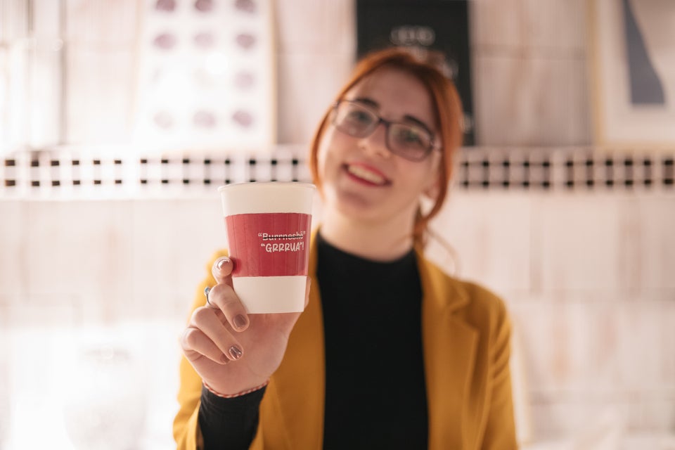 Klidia Dimo, one of the students who won the first prize in the bootcamp for the idea of “Coffee for change” awareness campaign. Photo: UN Women Albania