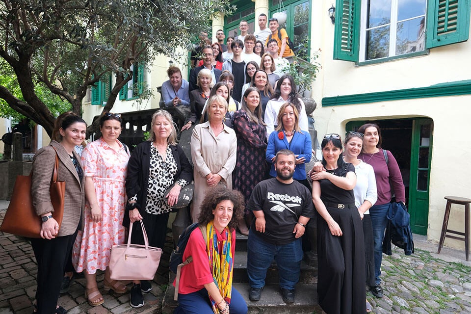 Members of the Steering Committee of the UN Joint Programme on Ending Violence Against Women in Albania with the members of 'Be a Man Club' at ARKA Youth Centre in Shkodra. Photo: UN Women Albania