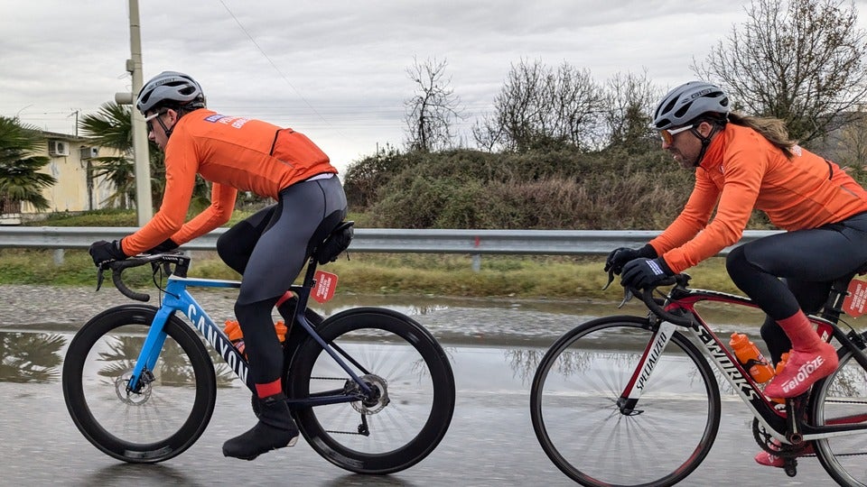 From left to right: Bjarke Vodder Nielsen and Mejdin Malhani, trainer of the Albanian Cyclist Team, who cycled 1152 kilometers across Albania to raise awareness against gender-based violence. Photo: We Bike Albania