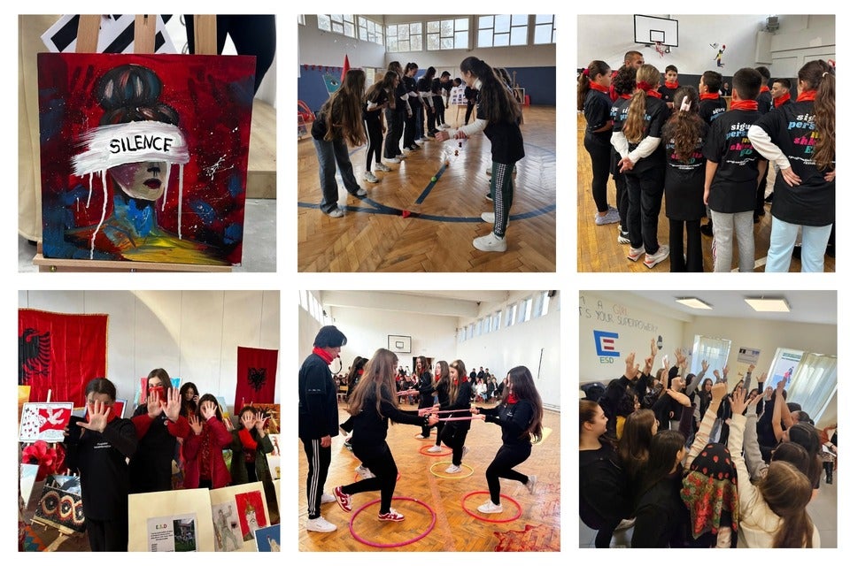 Moments from the activities organized in various schools during the 16 Days of Activism in Albania. Photo courtesy: ESD Albania