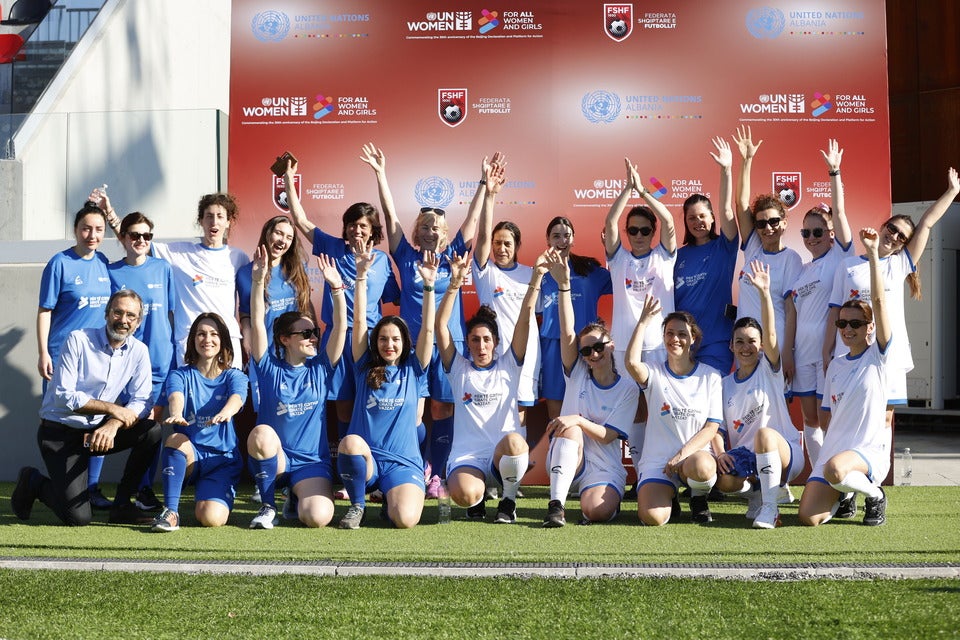 UN Agencies, part of the team who participated in the mini football tournament. Photo: UN Women/Danjel Rrapa