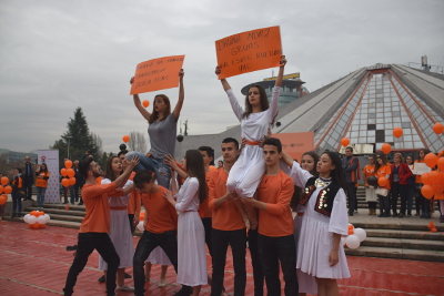 National High School of Choreography performing in the main boulevard of Tirana at the launch of “16 days activism against gender based violence”.   Photo credit: Together for Life NGO