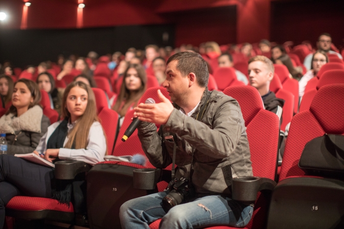 A participant at the discussions during Women International Film Festival in Albania. Photo credit: Olsi Beçi/ UN Women Albania