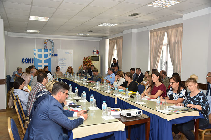 Members of parliament, local women councilors and members of the Referral Mechanism against Domestic Violence in Gjirokastra participating at a user-producer dialogue on the latest findings of the latest survey on Violence Against Women and Girls in Albania, during Global Goals Week. Photo: UN Albania