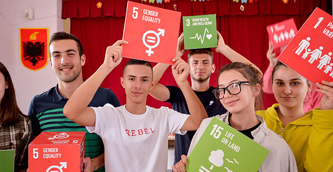 Photo: UN in Albania. Students in Albania participate at the Global Goals Week event