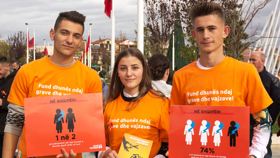 Orange the World 2018 - Albania. Students marching in Belsh, Albania against gender-based violence during the 16 days campaign. Photo: UN Women