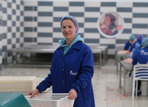 Alketa Haxholli at her first job in a fish factory in Prrenjas, Eastern Albania. Photo: UN Women Albania