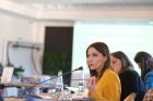 Journalist Merita Haklaj at the media forum discussion. Photo: UN Women Albania