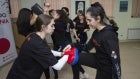 Girls from “Qemal Stafa” high school attending the training on self-defense in Tirana, Albania.Photo: UN Women Albania/Marsel Dajçi