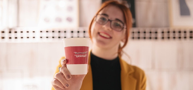 Klidia Dimo, one of the students who won the first prize in the bootcamp for the idea of “Coffee for change” awareness campaign. Photo: UN Women Albania