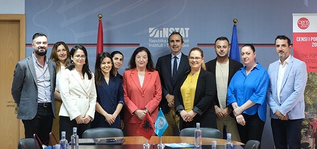 The Albanian Institute of Statistics (INSTAT) and UN Women staff at the signing of the Memorandum of Understanding. Photo: UN Women