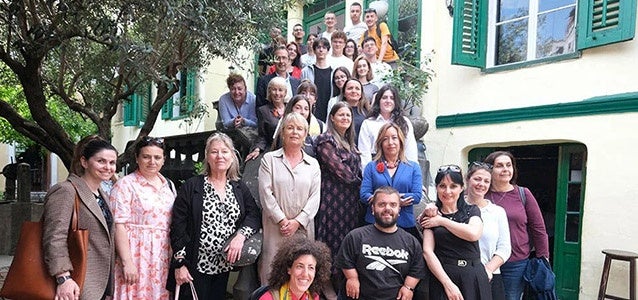 Members of the Steering Committee of the UN Joint Programme on Ending Violence Against Women in Albania with the members of 'Be a Man Club' at ARKA Youth Centre in Shkodra. Photo: UN Women Albania